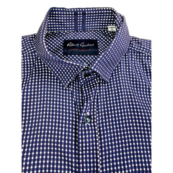 Robert Graham Modern Americana Tailored Fit Mens Sz Large Button Down Blue Check - Picture 1 of 12
